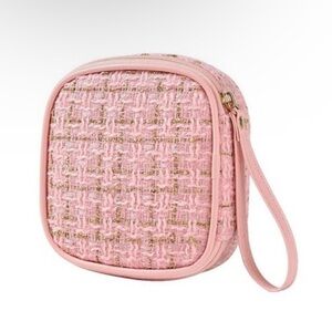 NWT Pink Twinkle Tweed Zipper Pouch Wristlet Bag